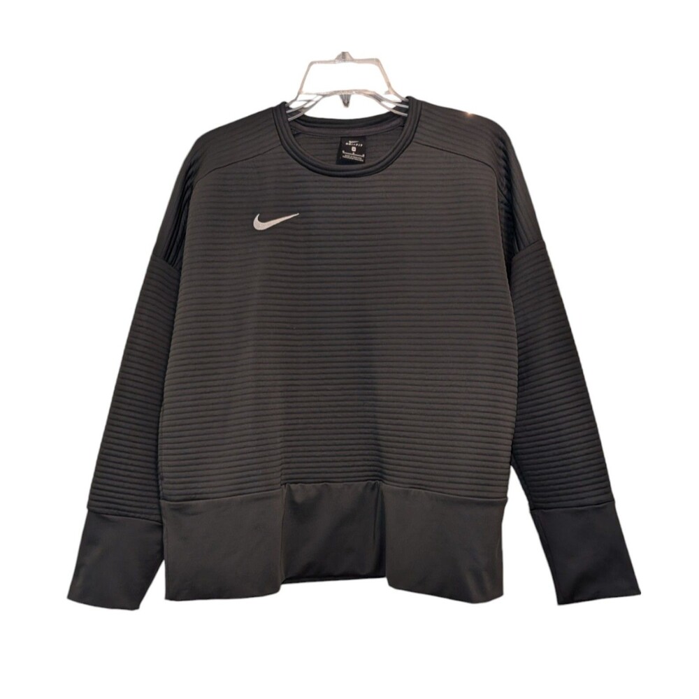 Nike Dri-FIT Womens Black Ribbed Pullover Sweatshirt Crew Neck Activewear Medium